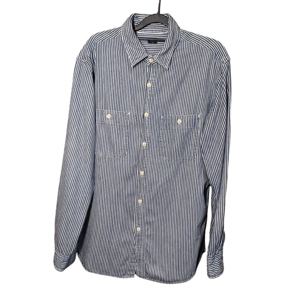 UNIQLO Women's 100% Cotton Blue Striped Long Sleeve Button Down Shirt Size L - Picture 1 of 9